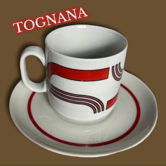 TOGNANA China Vintage Retro 4 piece Espresso Set Red and Brown - Picture 4 of 10
